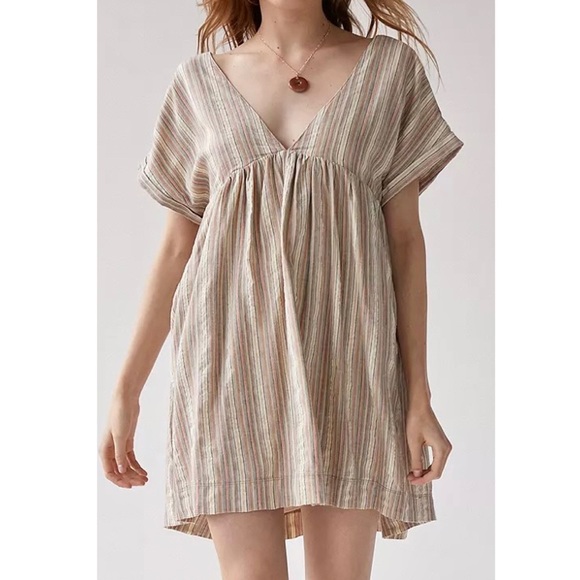 Urban Outfitters Dresses & Skirts - Urban Outfitters Striped High Waist Linen Blend Short Sleeve Mini ShirtDress